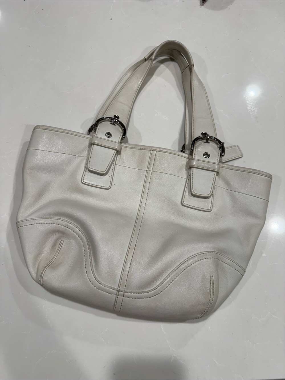 Women's Leather Tote Bag in Off-White